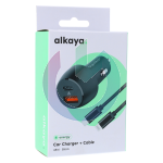 CARICATORE ALIMENTATORE + CAVO TYPE-C - LIGHTNING ALKAYA DA AUTO ENTRATA DOPPIA USB-C - USB-A 48W NERO 